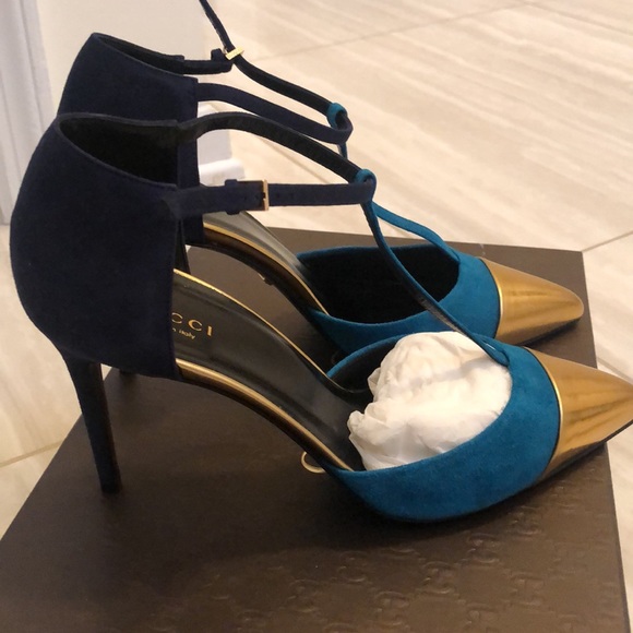 New Gucci Suede T-Strap Color-block Pump size 38 - Picture 3 of 7